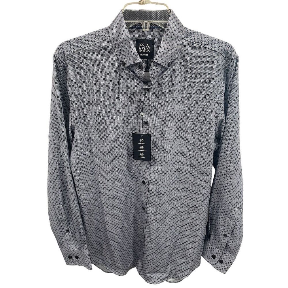 Jos. A. Bank Men's Traveler Geometric Print Button-Up Shirt‎ Blue Size Small
